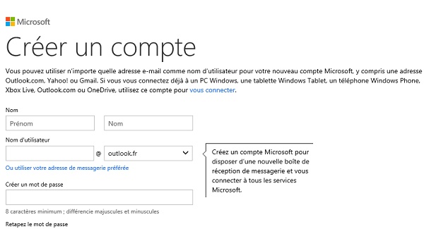 Microsoft フランスのアカウント作成