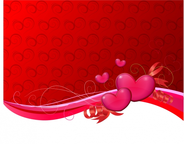 ハートとリボン飾りのバレンタインデー背景 Heart Valentine Background